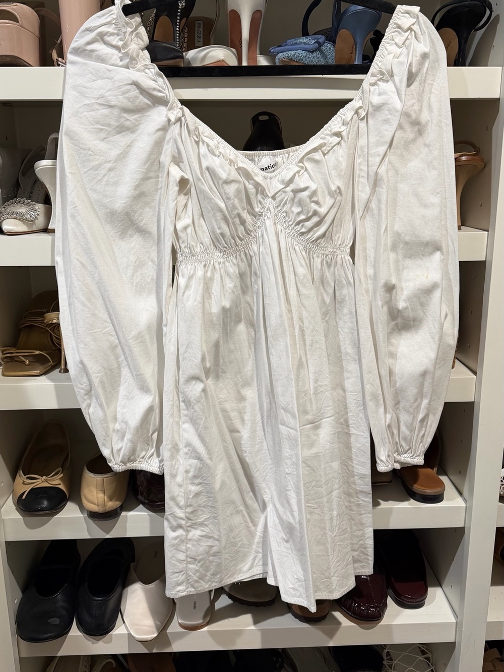Reformation White Puff-Sleeve Mini Dress